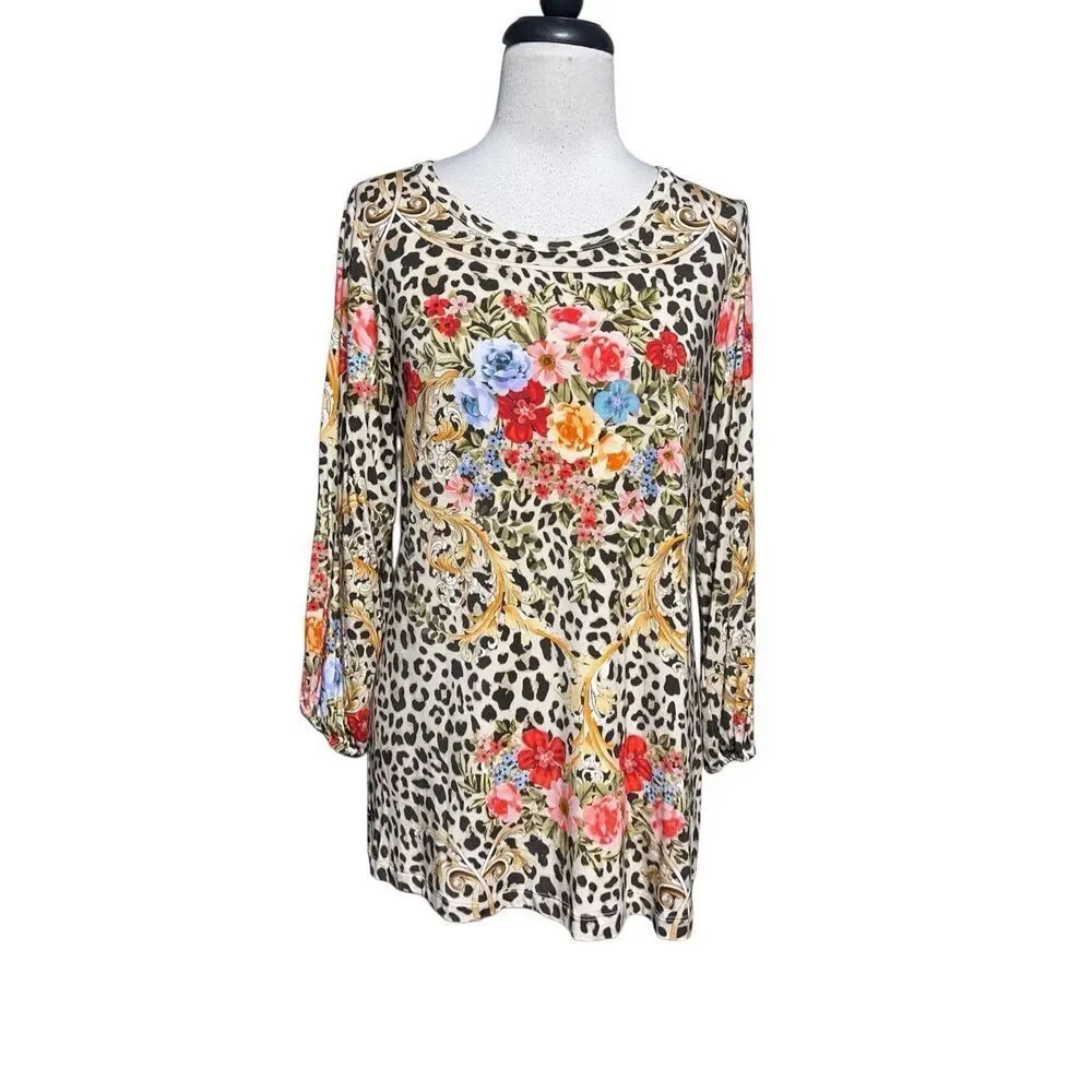 Johnny Was Bohemian NWT Cheetah Puff Sleeve Top Style T18922-8 Size Small